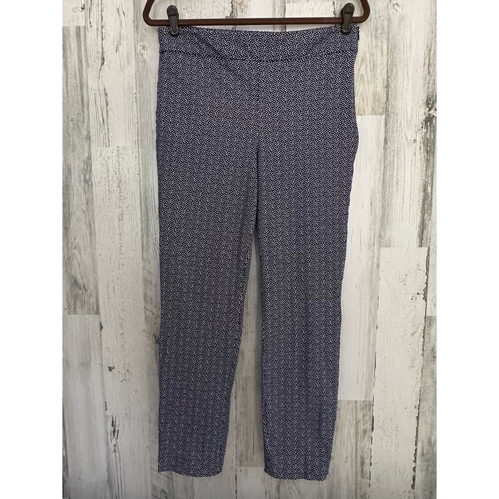 Talbots Womens Chatham Ankle Pants Size 6 (30x25.5) Navy Blue Dot Ankle Slit